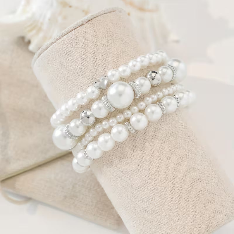White Pearl Bracelet Set | Støt brystkræft