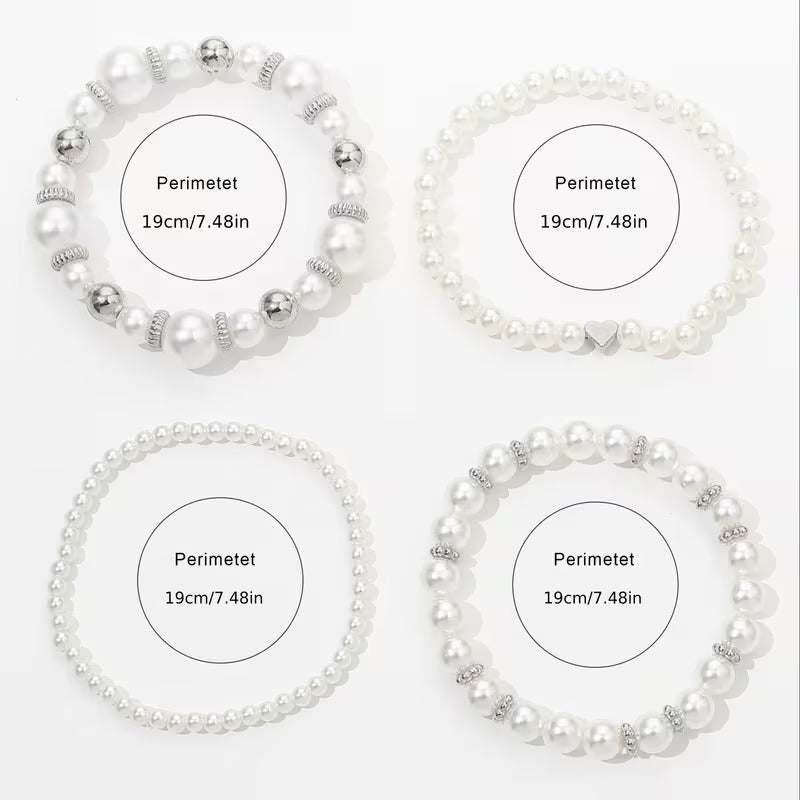 White Pearl Bracelet Set | Støt brystkræft