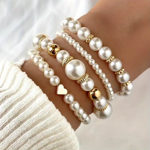 White Pearl Bracelet Set | Støt brystkræft