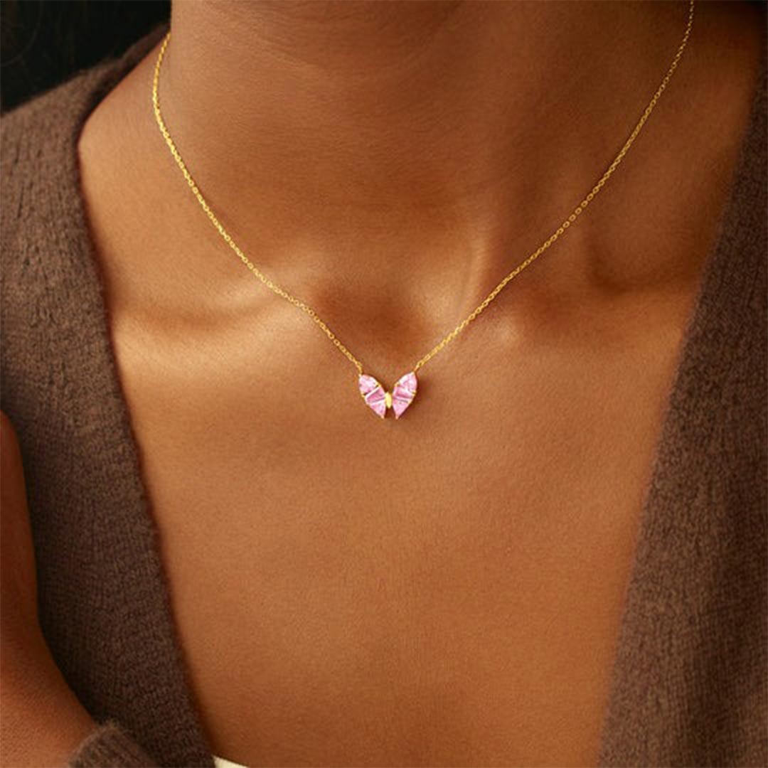 Pink Diamond Butterfly Necklace | Støt brystkræft