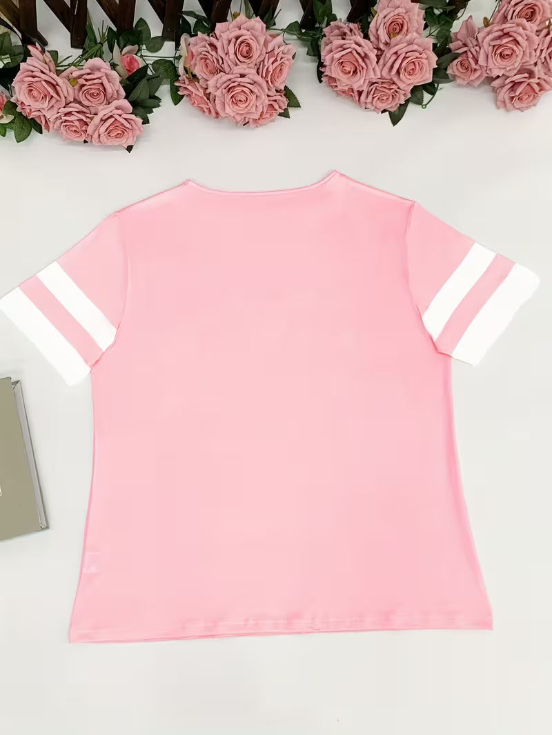 Casual Short-Sleeve Heart-Patterned | Støt brystkræft