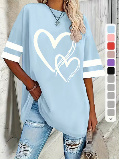 Casual Short-Sleeve Heart-Patterned | Støt brystkræft