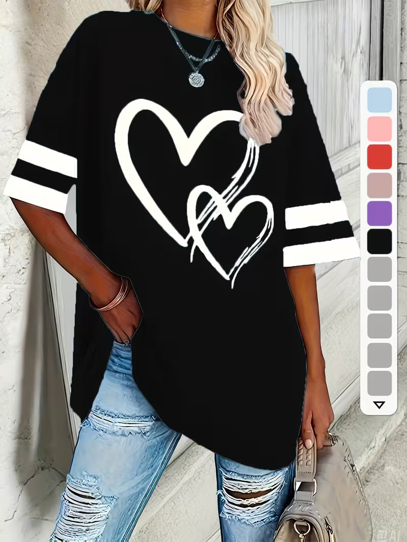 Casual Short-Sleeve Heart-Patterned | Støt brystkræft