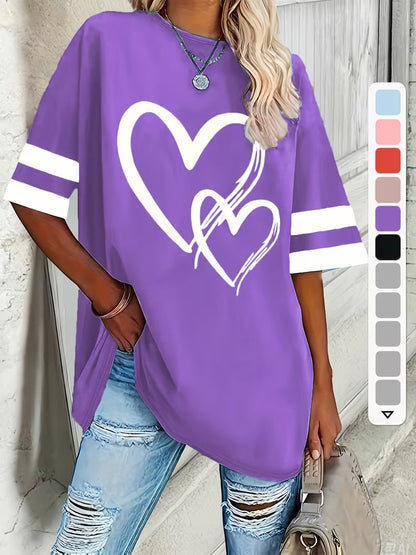 Casual Short-Sleeve Heart-Patterned | Støt brystkræft