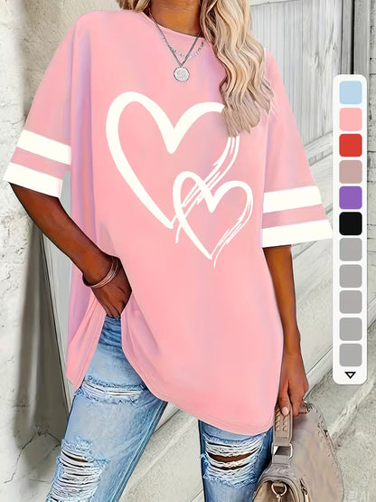 Casual Short-Sleeve Heart-Patterned | Støt brystkræft
