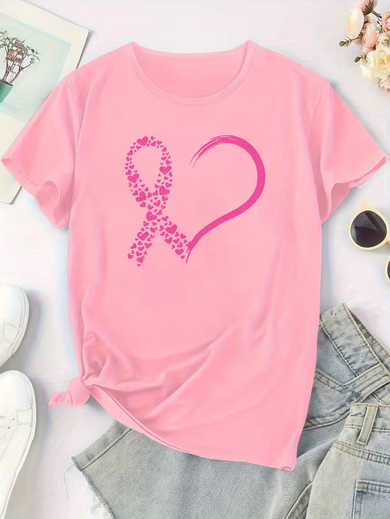 Pink Heart Ribbon Shirt | Støt brystkræft