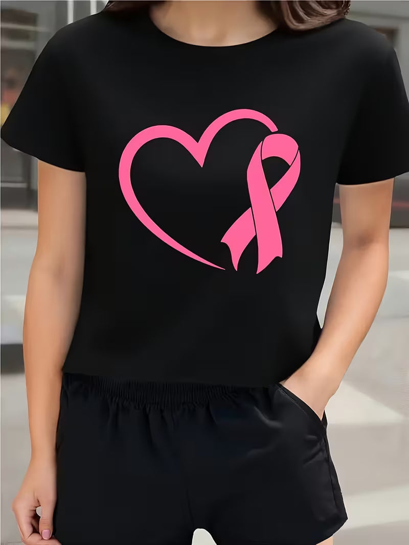 Pink Heart Ribbon Shirt | Støt brystkræft